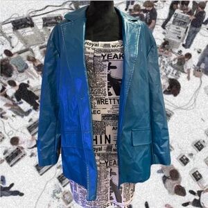 Blue Faux Leather Jacket